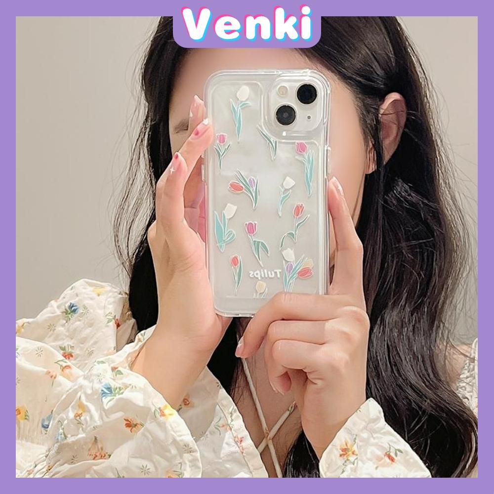 iPhone Case Thick Silicon Soft Case Clear Case Shockproof Camera Protection Metal Button Tulip Flower Compatible For iPhone 11 iPhone 13 Pro Max iPhone 12 Pro Max iPhone 7 Plus xr