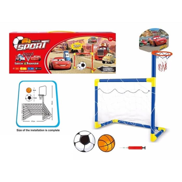 2IN1 SOCCER &amp; BASKET BALL CARS mainan anak gawang sepak bola ring basket ball soccer foot ball 2in1 cars edition