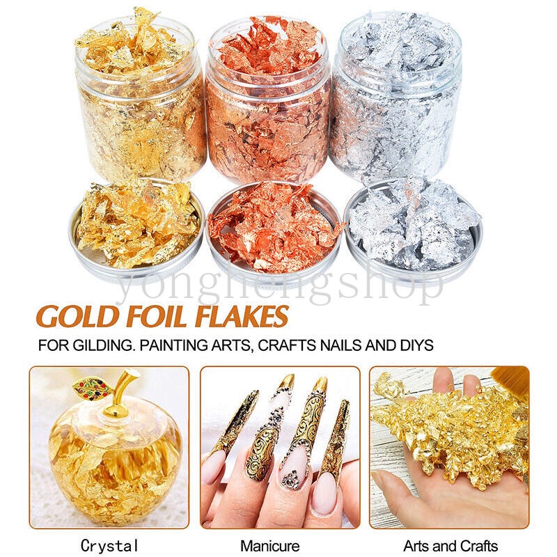 3g Kertas Foil Glitter Warna Gold Silver Tembaga Untuk Dekorasi Nail Art DIY