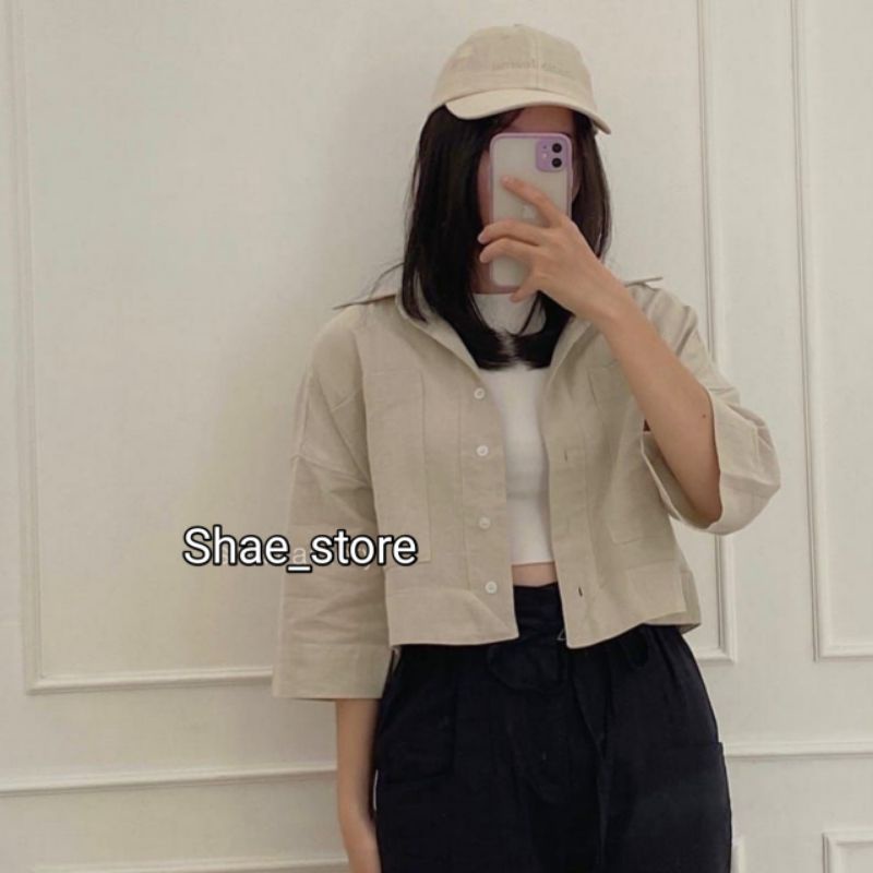 Kemeja Crop Linen Baju Kemeja wanita crop top linen Wanita kekinian /Kemeja outer Wanita Murah