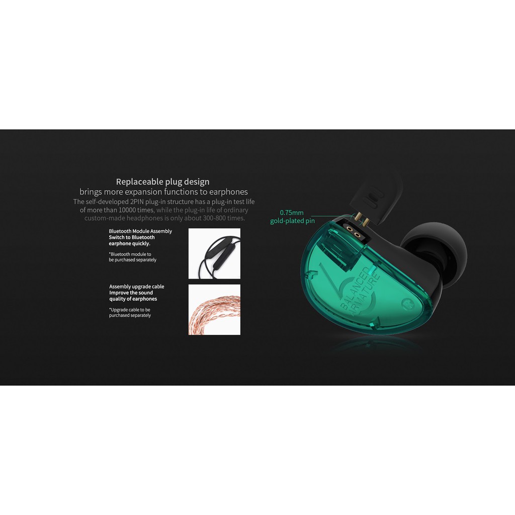 KZ-AS06 Knowledge Zenith KZ-AS6 Pure Balanced Armature Earphone Mic On