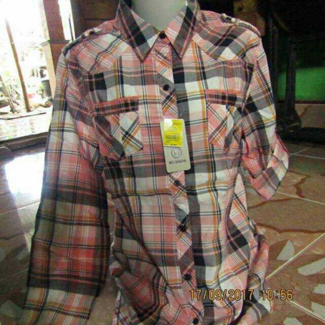 Kemeja wanita kotak nevada peach L