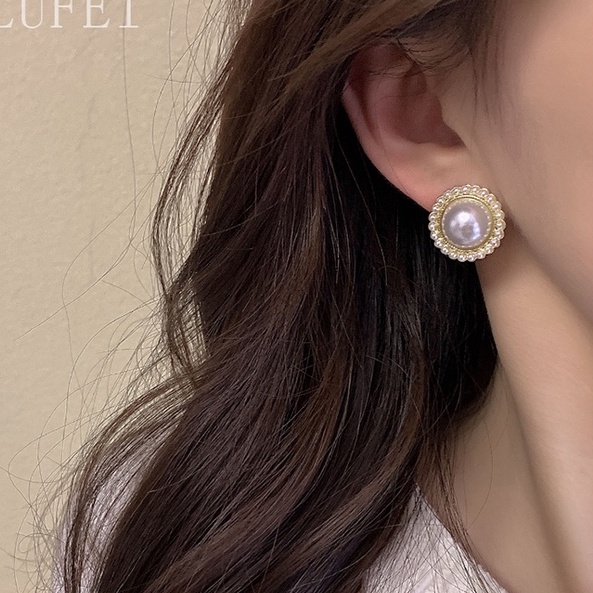 Anting Tusuk Model Pita Dengan Mutiara Untuk Wanita