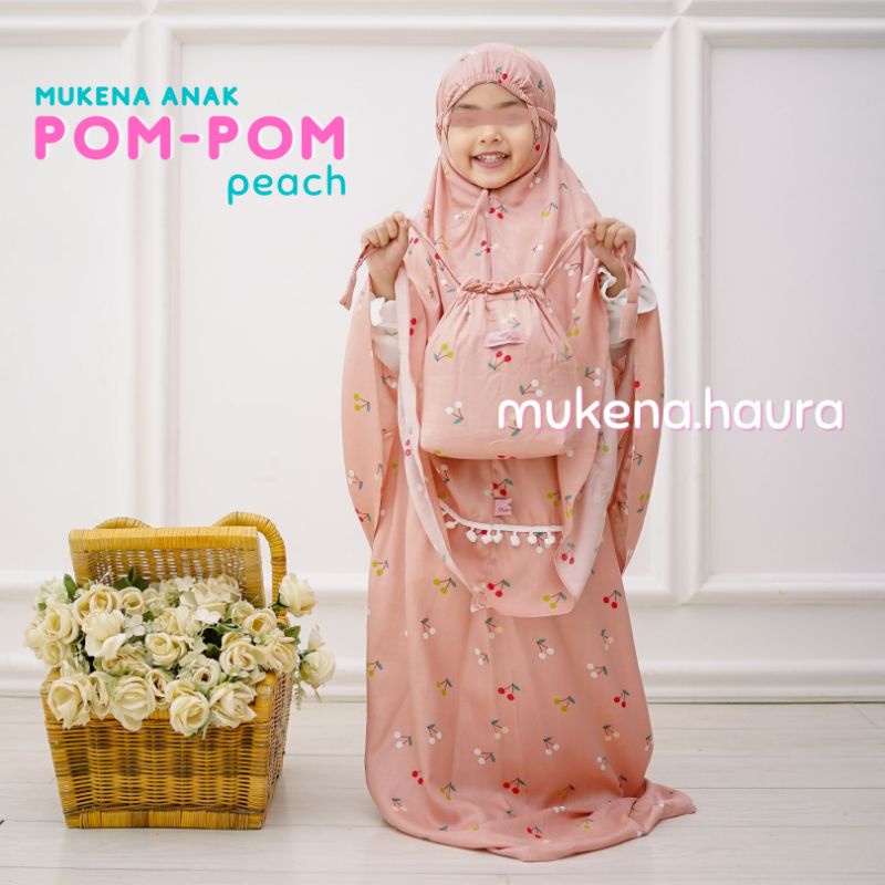 Mukena Anak 2in1 Pompom Rayon Resleting Dagu