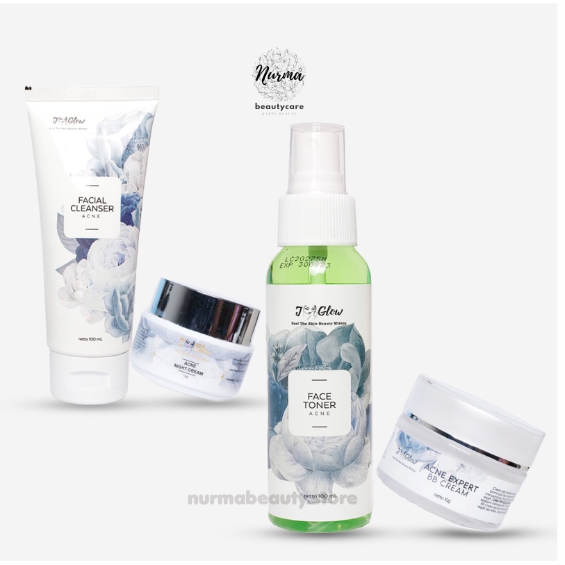 Jglow J glow Skincare Acne Krim Jerawat Perawatan Kecantikan Pemutih Wajah Glow Glowing BPOM Aman-Paket 4 Item BB Acne