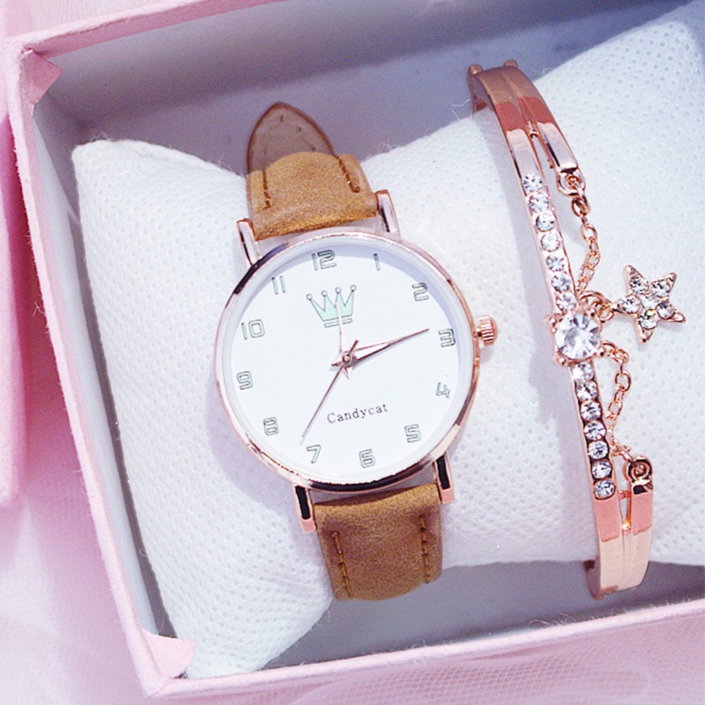 Jam Tangan CandyCat Motif Mahkota Untuk Wanita Analog Quartz Fashion Korean Import