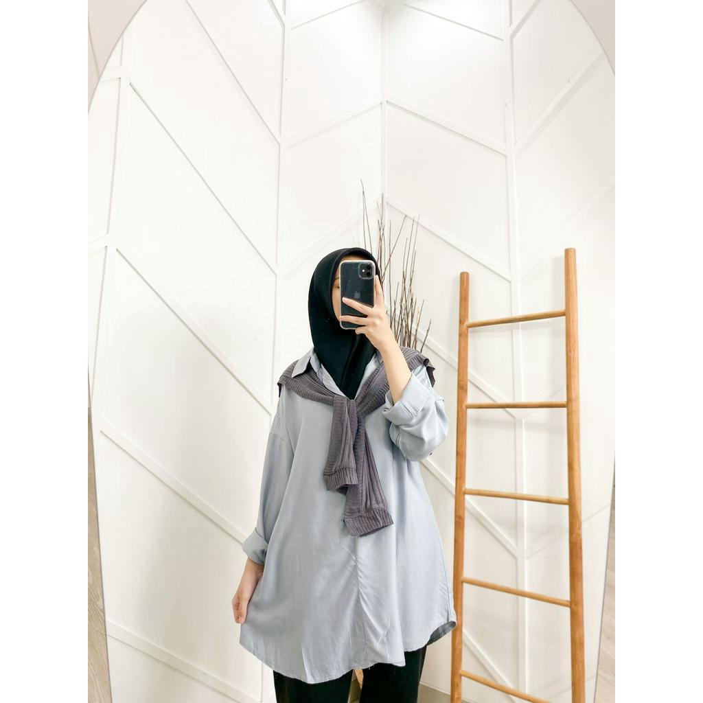 Bailey Blouse - Blouse Wanita - Blouse Korean Style - Rayon Twill Polos Mix Variasi Rajut Ld 120cm Size Besar Kerah Kemeja