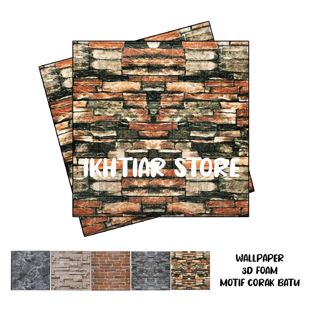 WALLPAPER 3D EMBOSSED STIKER DINDING MOTIF BATU ALAM CORAK CREAM / WALLFOAM TIMBUL 70x77cm-CRK MERAH