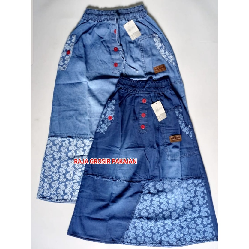 Rok Jeans  Anak Kombinasi Sablon Bunga Usia 4-14 Tahun / Rok Jeans Anak Premium