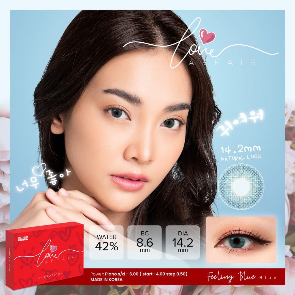 softlens Love Affair NORMAL Natural Exoticon Grey Hazel Blue Brown Bronze Light 14.2mm Korea Letter