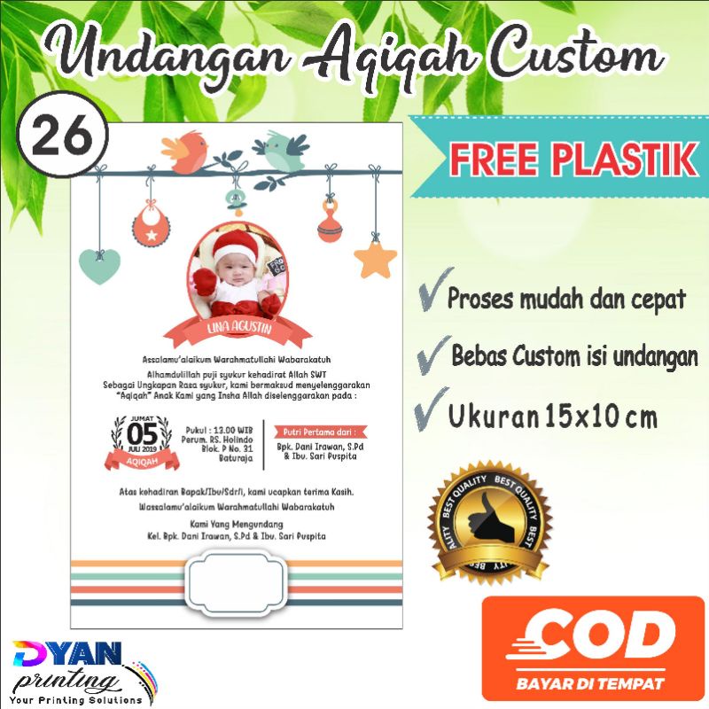 UNDANGAN TASMIYAH KELAHIRAN BAYI FREE PLASTIK ,BISA COD/BAYAR DITEMPAT