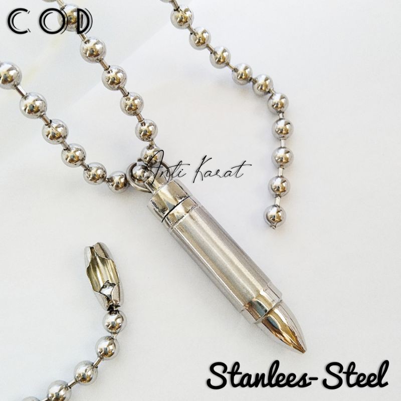 Kalung Pria Bandul Peluru Tabung Tutup Bisa Dibuka Anti karat