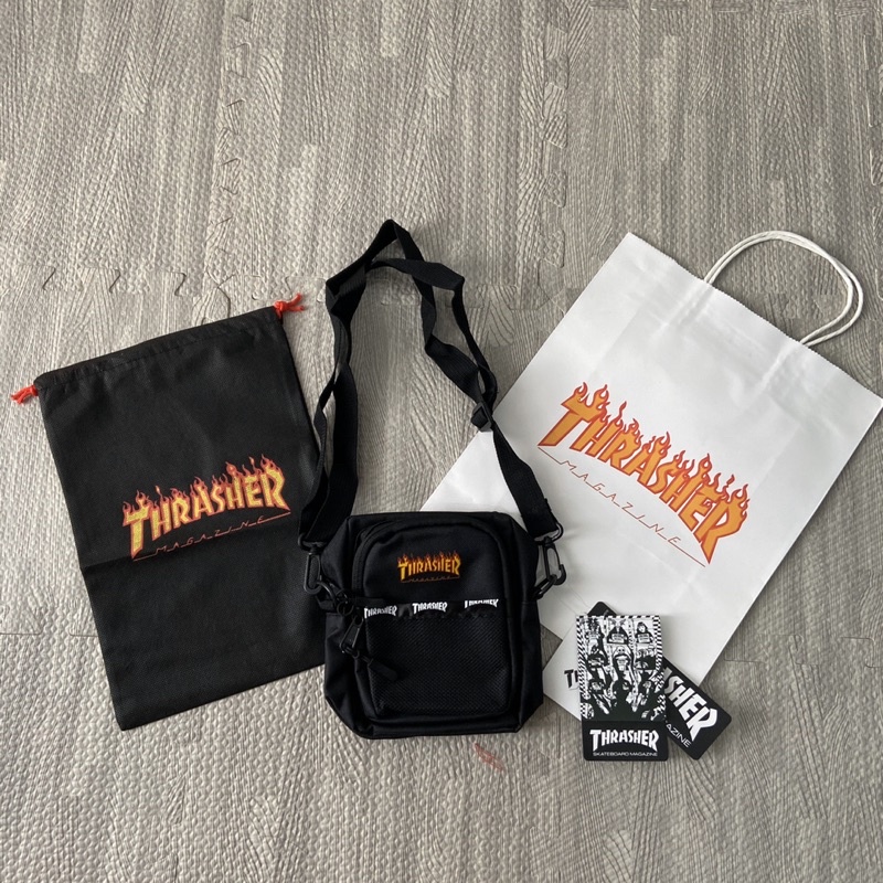 Thrasher Slingbag Flame Black / Hitam With Tag Free DustBag dan Paperbag
