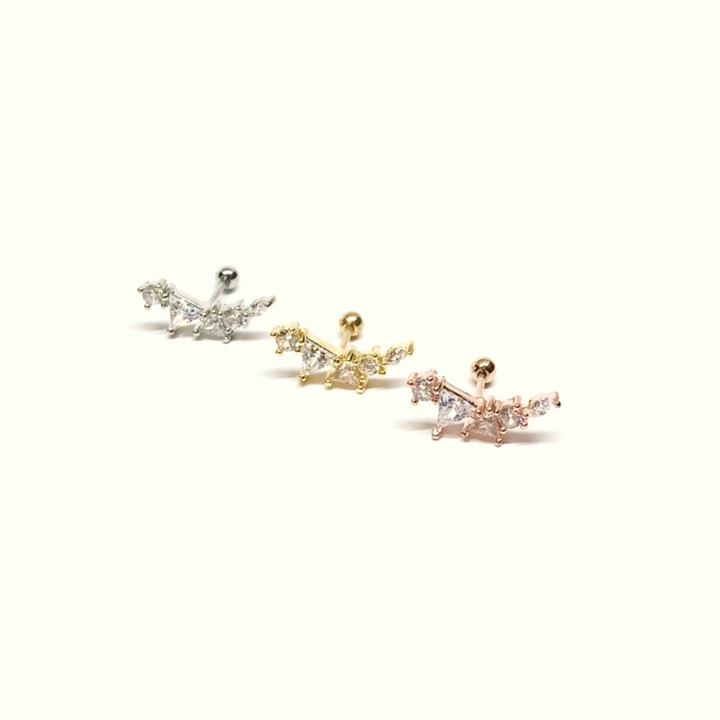 ball-end earrings in SILVER, GOLD & ROSE GOLD colour (J2, J3) / anting tindik zircon piercing helix 