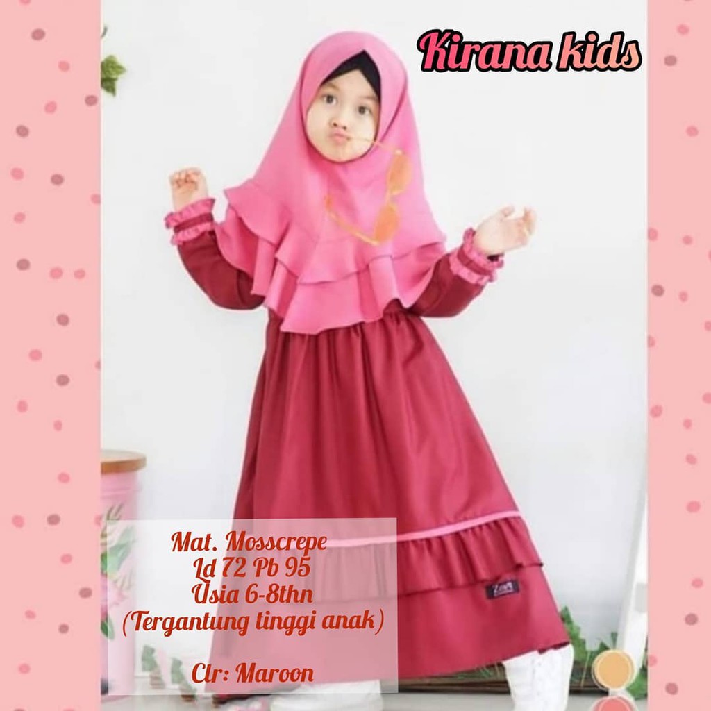 KIRANA SYARI KIDS BO KF MOSSCRAPE 6-8 Tahun Gamis Syari Set Hijab Anak Perempuan Gamis Anak Murah