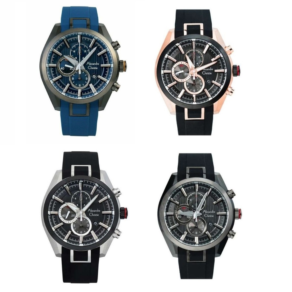 JAM TANGAN PRIA ALEXANDRE CHRISTIE AC6582 RUBBER STRAP ANALOG ORIGINAL CHRONOGRAPH