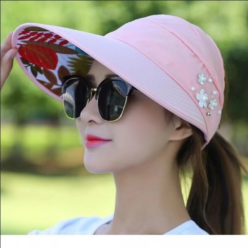 (Hello Girl)MZ08 Topi Pantai Visor Cap Lipat Wanita Casual Import