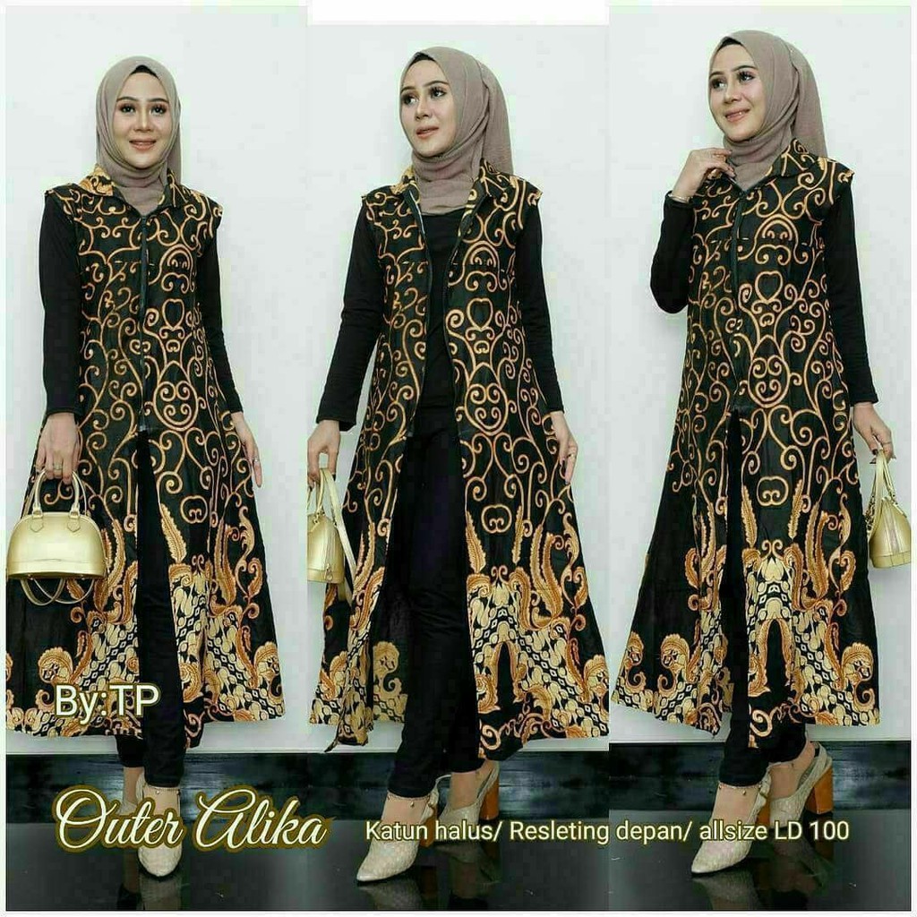 Outer Batik panjang resleting depan alika standar dan jumbo