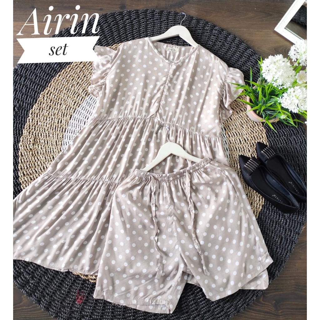 AIRIN SET MOTIF SETELAN BAJU TIDUR DAN SANTAI