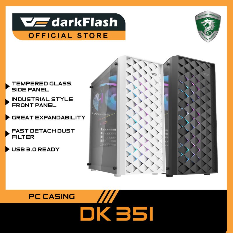 AIGO DARKFLASH DK351 + 4 Fan RGB (Black / White) ATX PC Case Casing