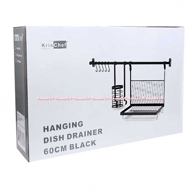 Krischef Hanging Dish Drainer 60cm Black Rak Piring Gantung Rak sendok Kris Stora Kris Chef Alat pengering Piring Sendok