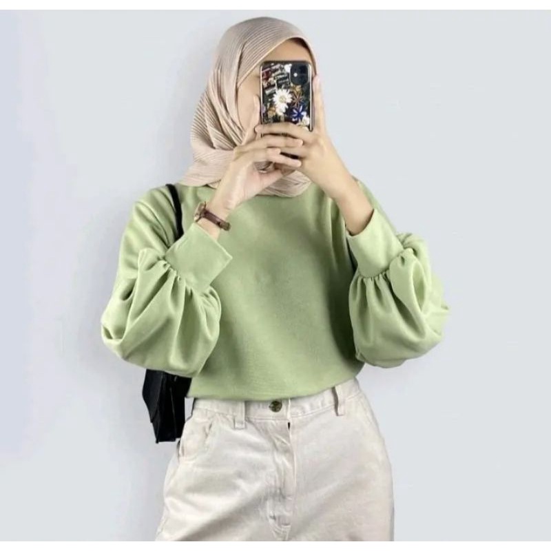 KaosRIBPremiumLenganBalonWanita/AtasanRajutBluswanita/KaosPolosWanita