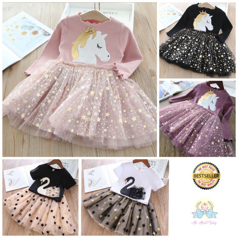 1-8TAHUN DRESS PESTA KUDAPONI ANAK LENGAN PANJANG/GAUN PESTA ANGSA ANAK LENGAN PENDEK PREMIUM IMPORT
