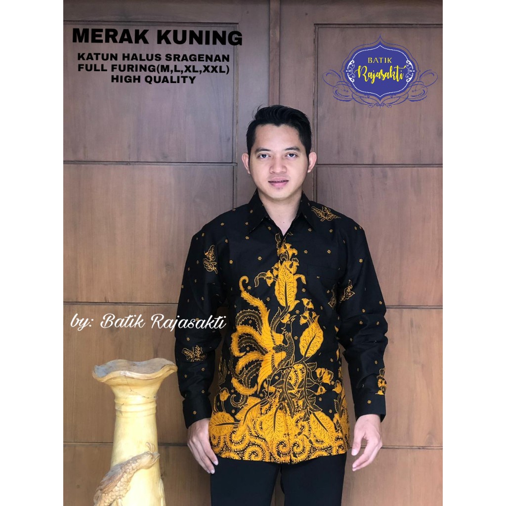 MERAK KUNING Kemeja Batik Pria Lengan Panjang Katun Halus FULL FURING Rajasakti