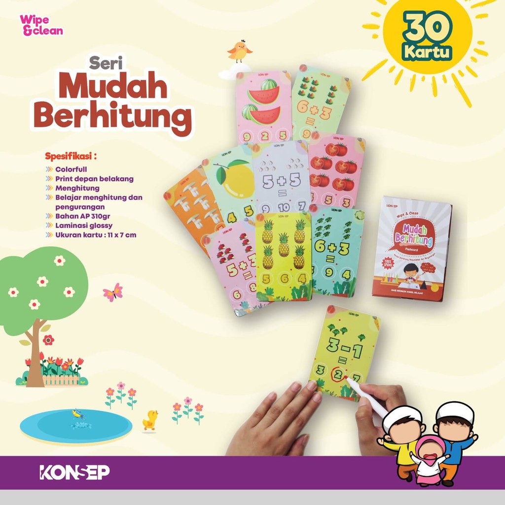 Flash Card Wipe &amp; Clean Mudah Berhitung - Kartu Edukasi Belajar Anak - Konsep Studio Original