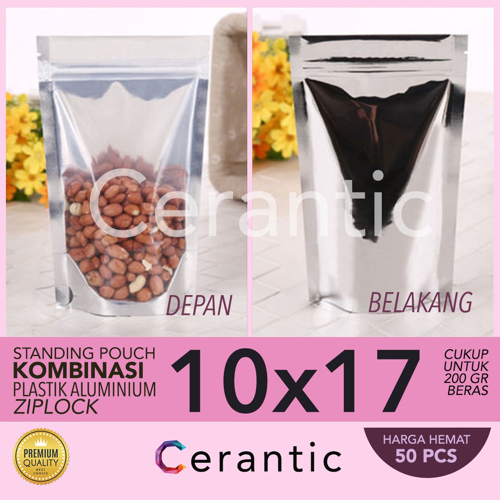 Standing Pouch  Kombinasi Plastik Aluminium Foil 10 x 17 - 200 gr Premium Quality - 10x17 cm