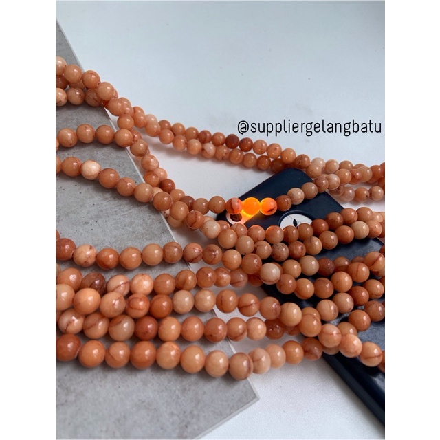 bahan batu Manigajah 8mm oren natural polish corak retak orange akik