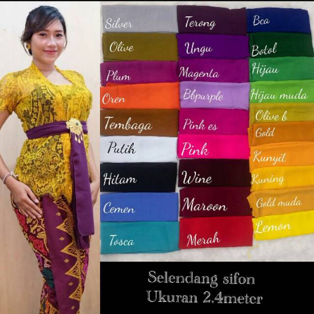 Selendang sifon bahan premium bali 2.4 meter kebaya bali