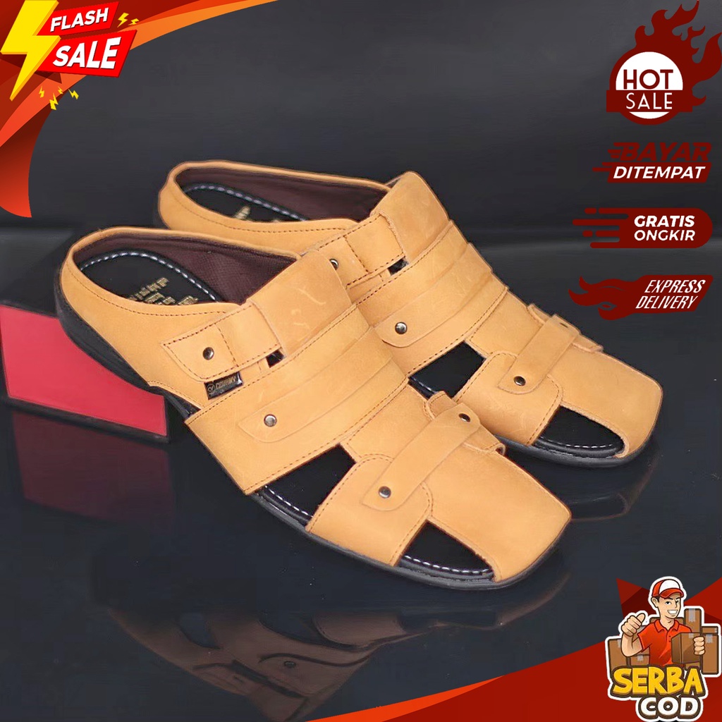 Sandal Slide Casual Formal Kulit Asli Terbaru Original Sendal Bapak Bapak Pria Dewasa 100% Ori - San