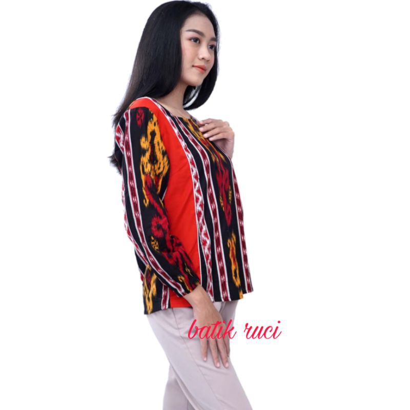 Blouse Batik Wanita Atasan Modern Lengan Panjang Motif Tenun S-M-L-XL-XXL-3L-4L-5L-3