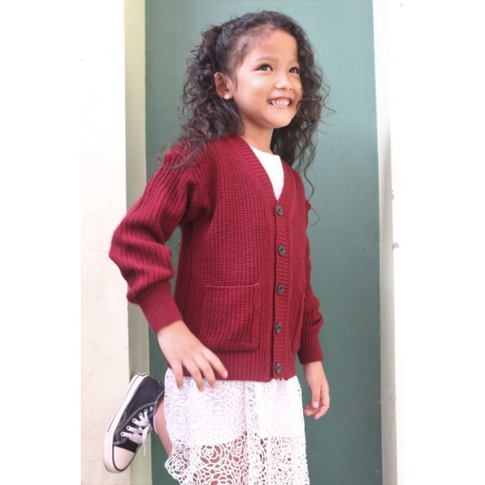 MARISKA CARDIGAN OVERSIZE RAJUT LENGAN PANJANG WANITA BAHAN TEBAL KANCING 5 OUTER KARDIGAN KEKINIAN-Kids Maroon