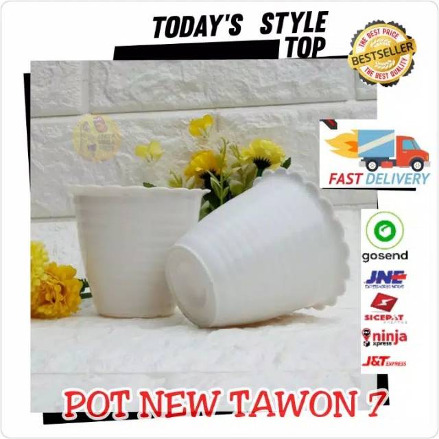  POT  NEW TAWON 7 PUTIH  7 5 CM POT  BUNGA PUTIH  PLASTIK VAS 