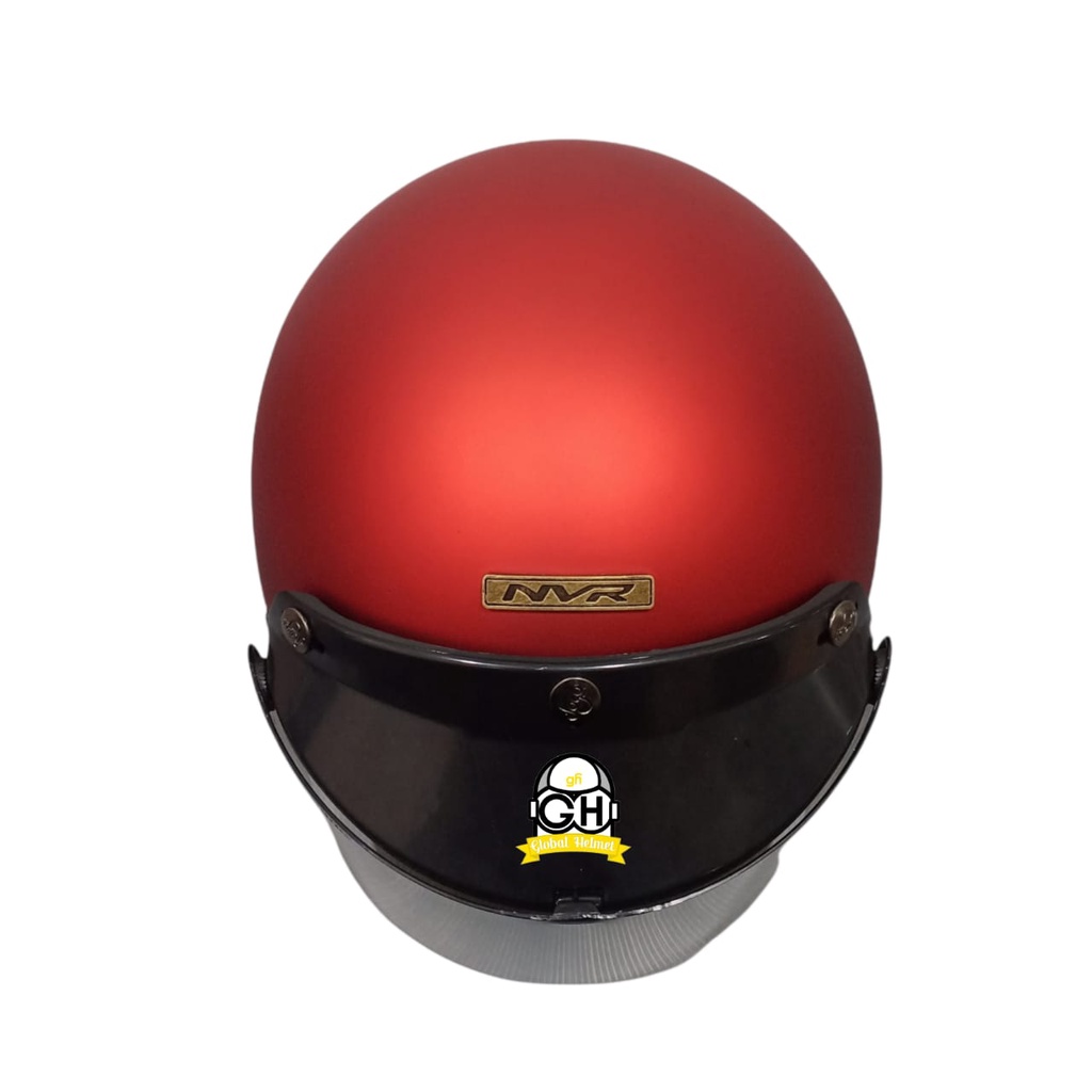 Helm Retro List Chrome Maroon Doff Helm Bogo Half Face SNI Free Kaca Flat