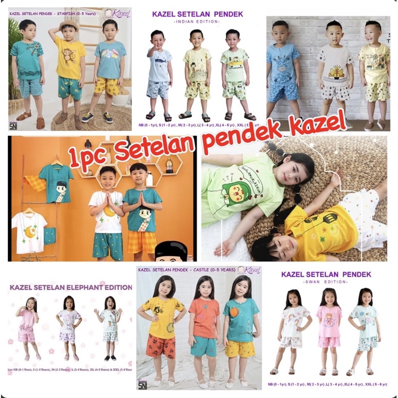 1 Setelan Pendek Kazel StarFish Indian Swan Castle Bulan Bintang Lentera NB-XXL (0-6 tahun) CBKS