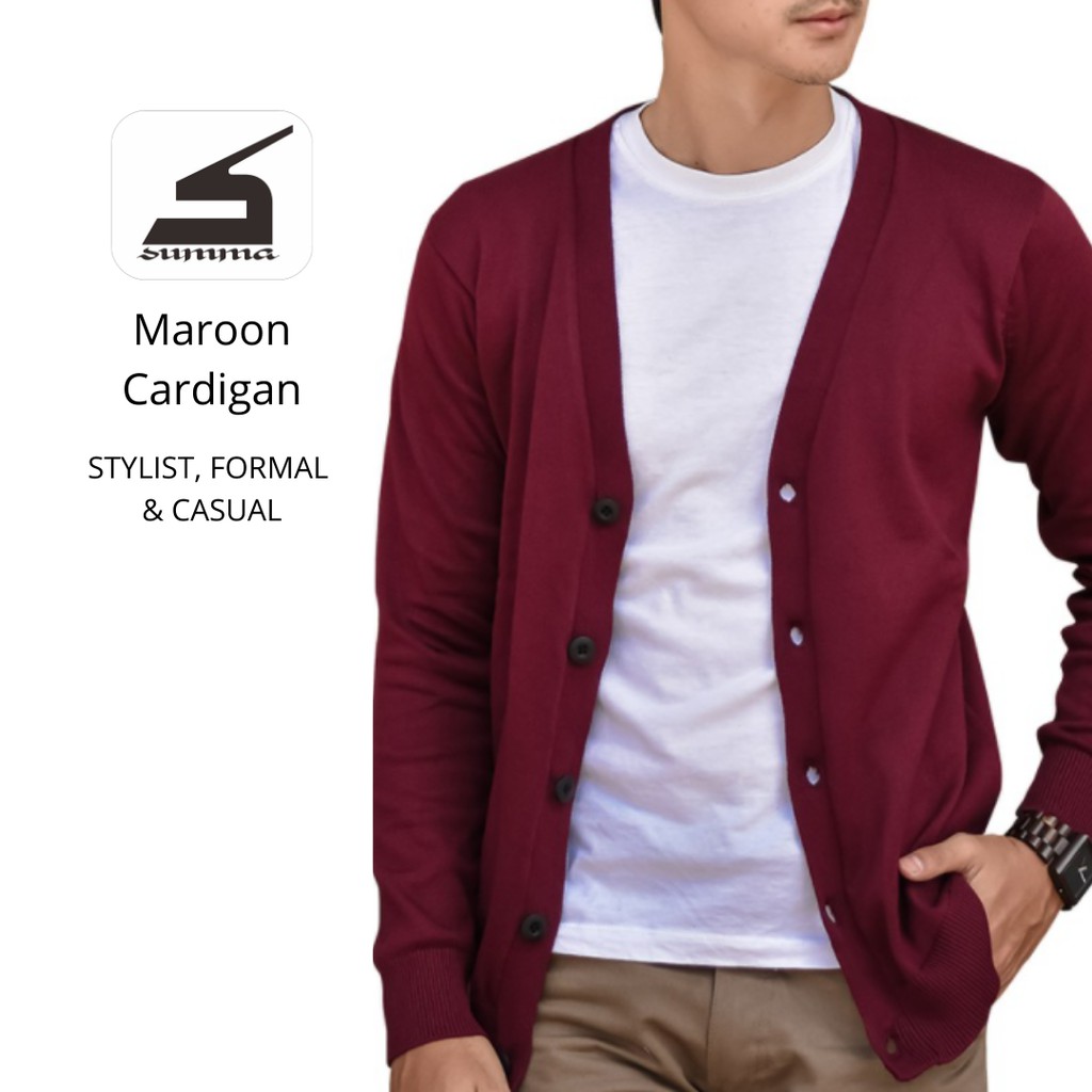  Cardigan  Clean Maroon  Kardigan  Pria Keren Merah  Maroon  