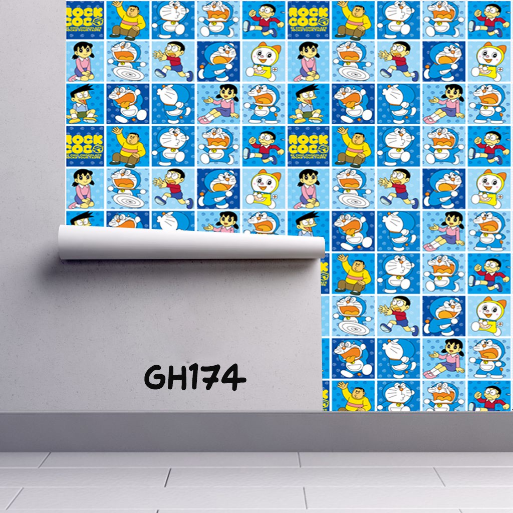 Wallpaper Dinding Ukuran 45cm x 10m Wallpaper Dinding Motif Doraemon & Hellokitty Wallpaper Stiker 3D Wallpaper Aesthetic-GH174