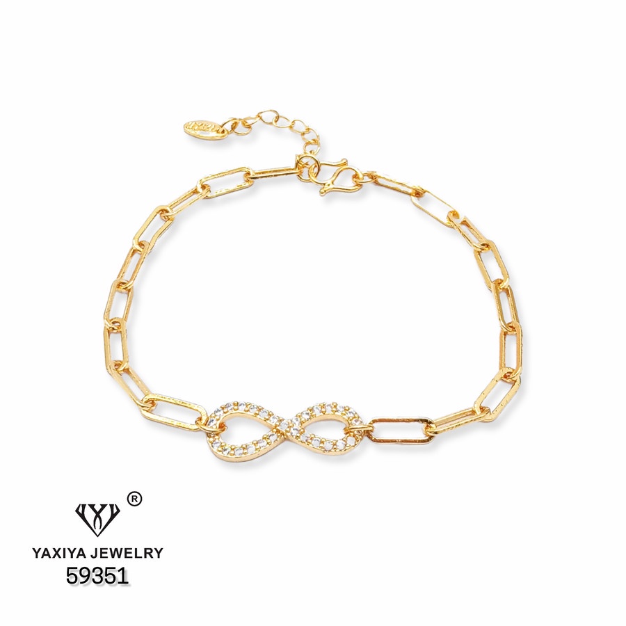Yaxiya Gelang Wanita Rantai Paper Klip Infinity Perhiasan Lapis Emas 18K 196