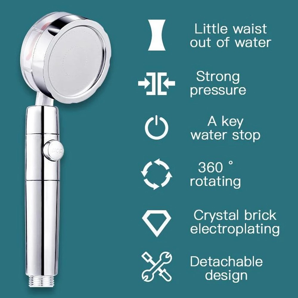Shower Turbo Head Water Saving High-Pressure Rainfall Propeller ABS Jet Shower Head 360 Rotation Toilet Bathroom Accessories Shower Pancuran Air Kencang / Hand Shower Tiang Stainless / Shower Kipas Pancuran Air Deras