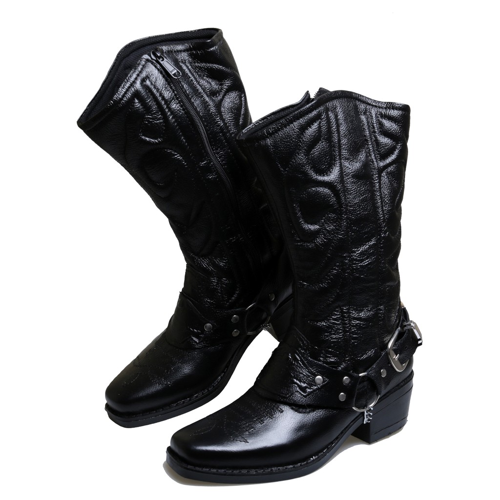 Sepatu Pria Boots Tinggi Harley Koboy Sherif BM-05 Boot Touring motor Traveling Koboy Kulit Asli Premium Hitam Ori