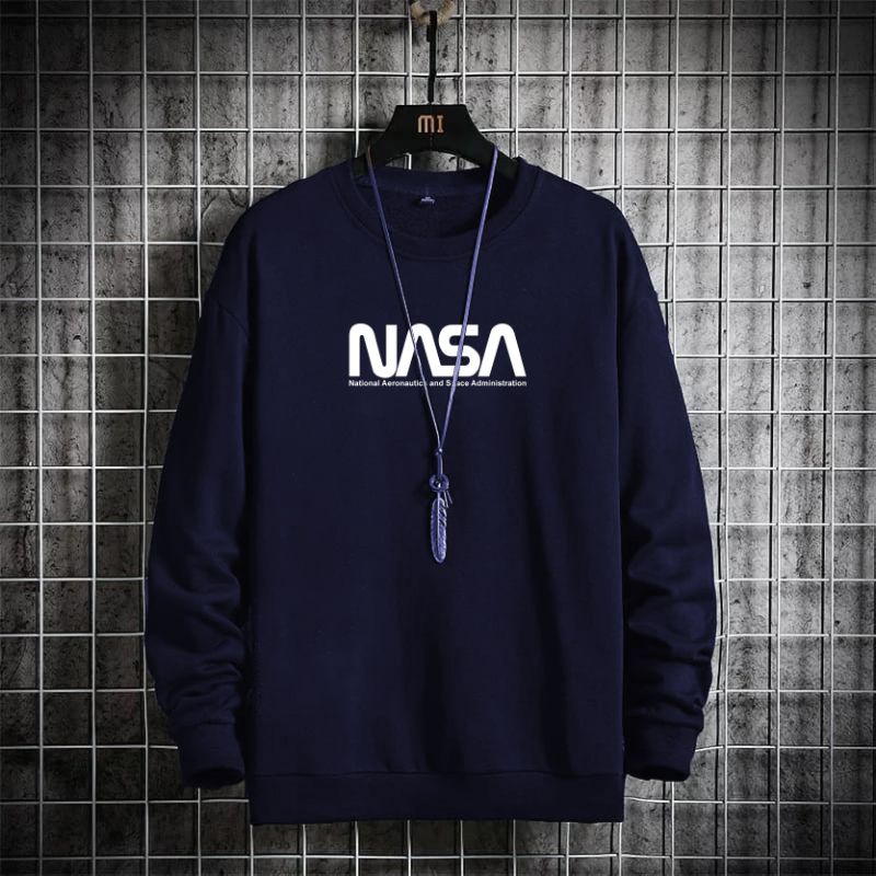 Sweater Pria Distro NASA Navy Baju Atasan Cowok Lengan Panjang Jumbo Keren Switer Laki laki Dewasa O