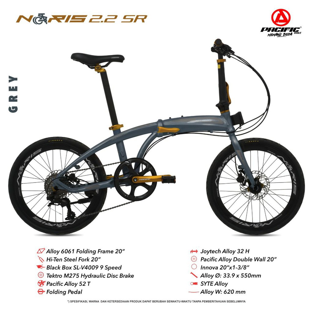 SEPEDA LIPAT PACIFIC NORIS 2.2 SR BICYLE FOLDING BIKE ALLOY 9 SPEED HYDRAULIC DISC BRAKE