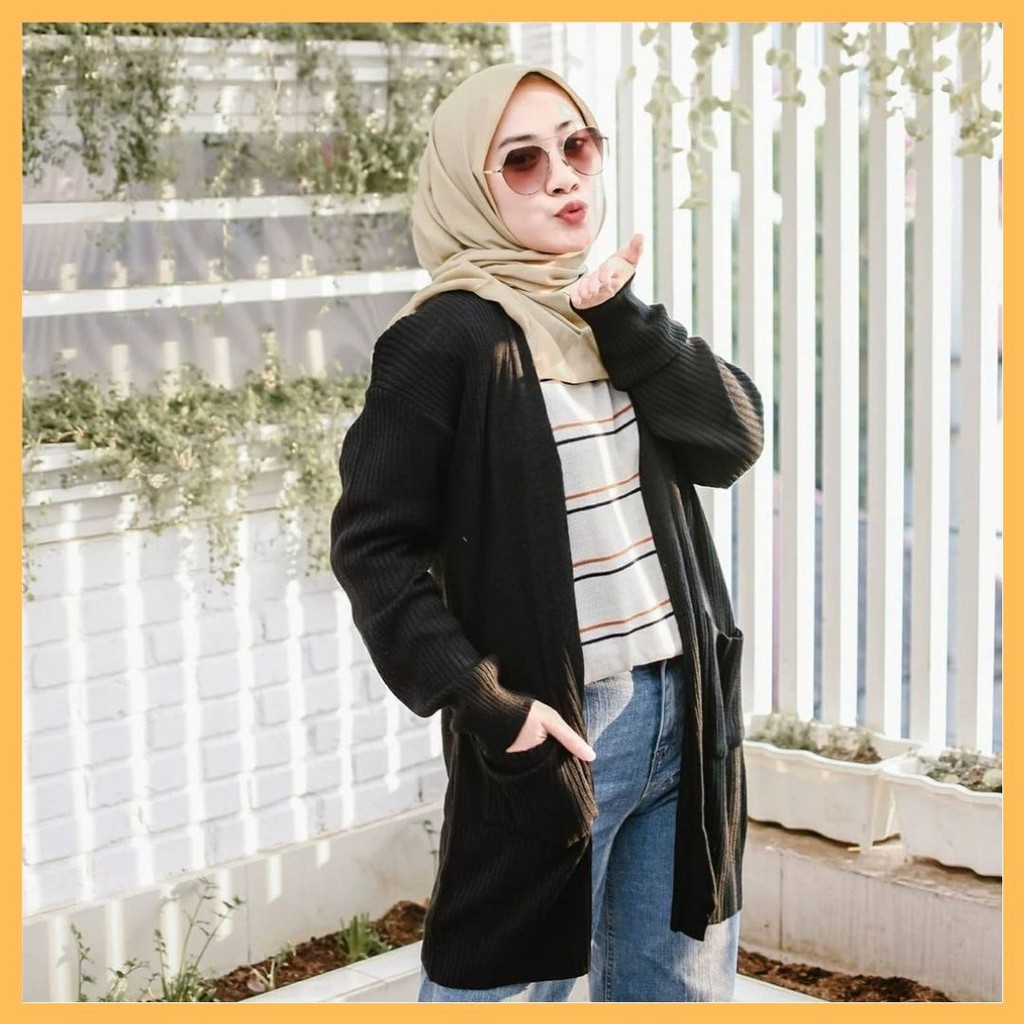BELLE CARDIGAN OVERSIZE / LONG CARDY / CARDIGAN BELLE MURAH MERIAH / KARDIGAN OVERSIZE / LONG CARDY RAJUT / UPTODATE LONG KNIT / CARDY RAJUT-Hitam