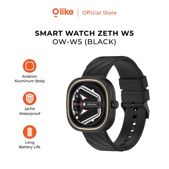 Olike Smart Watch Zeth W5 OW-W5 Support iOS 9.0+ Android 4.4+ Original - Hitam