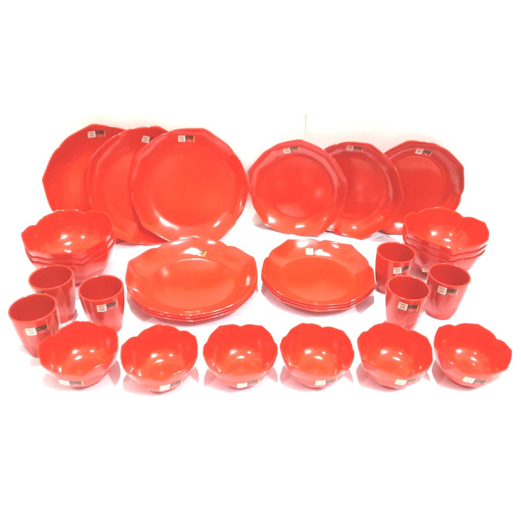 Paket Teratai Melamin Merah 1 set Golden Dragon (Termasuk Bubble Wrap) / PIRING MELAMIN SET