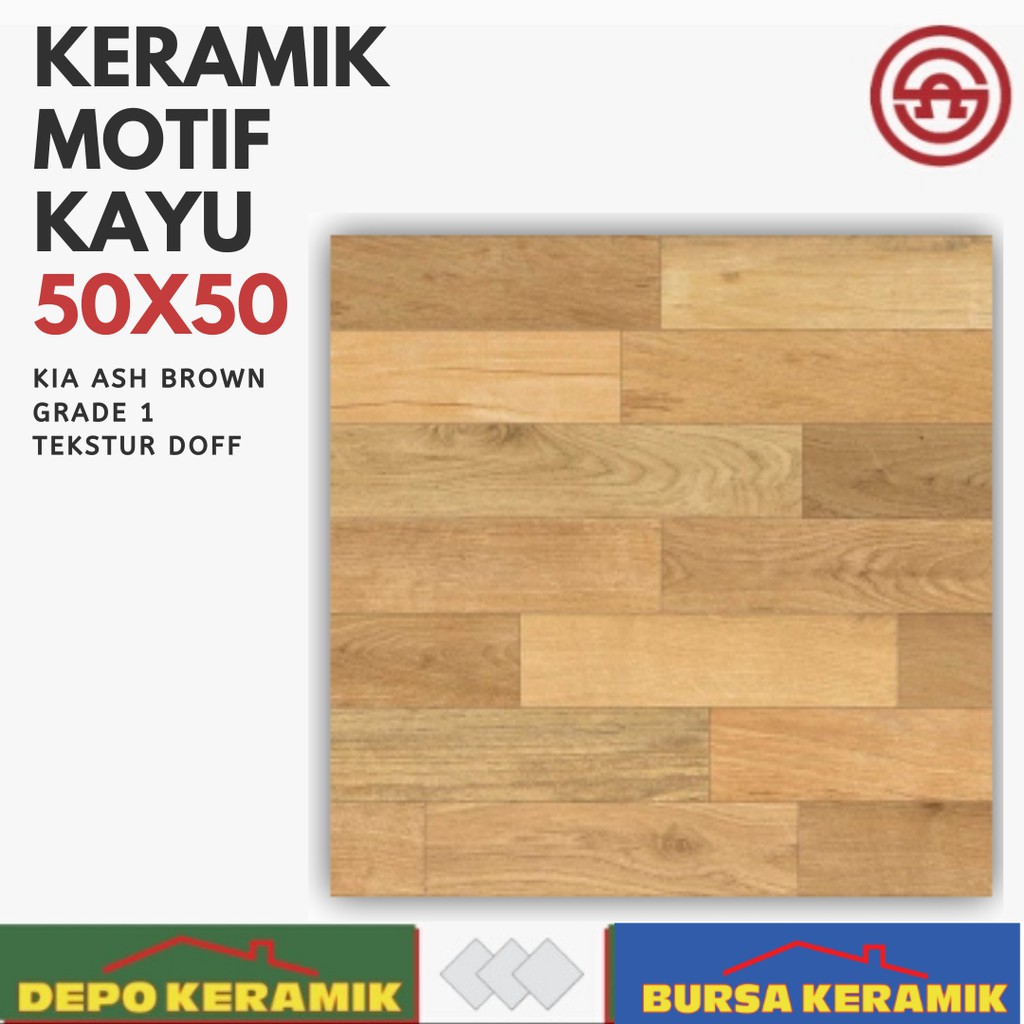 Keramik Lantai Motif Kayu 50x50 Ash Brown Kia Shopee Indonesia