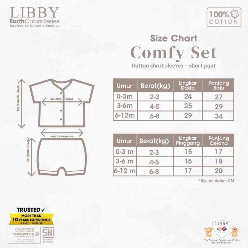 Libby Setelan Pendek 6-12 Bayi Anak Earth Color Comfy Set